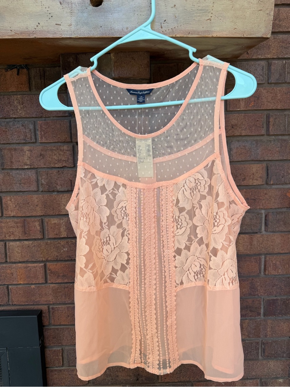 American Eagle Outfitters Peach Lace & Mesh Sleeveless blouse large NWT